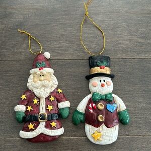 Vintage Wooden Holiday Ornaments, Christmas Tree Decor, Santa Frosty Snowman